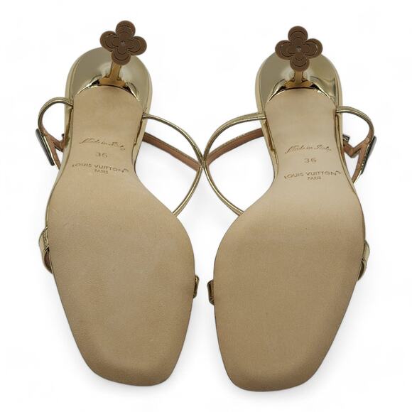 Louis Vuitton Blossom Sandals Leather in Gold 36 6 NWB - Picture 6 of 10